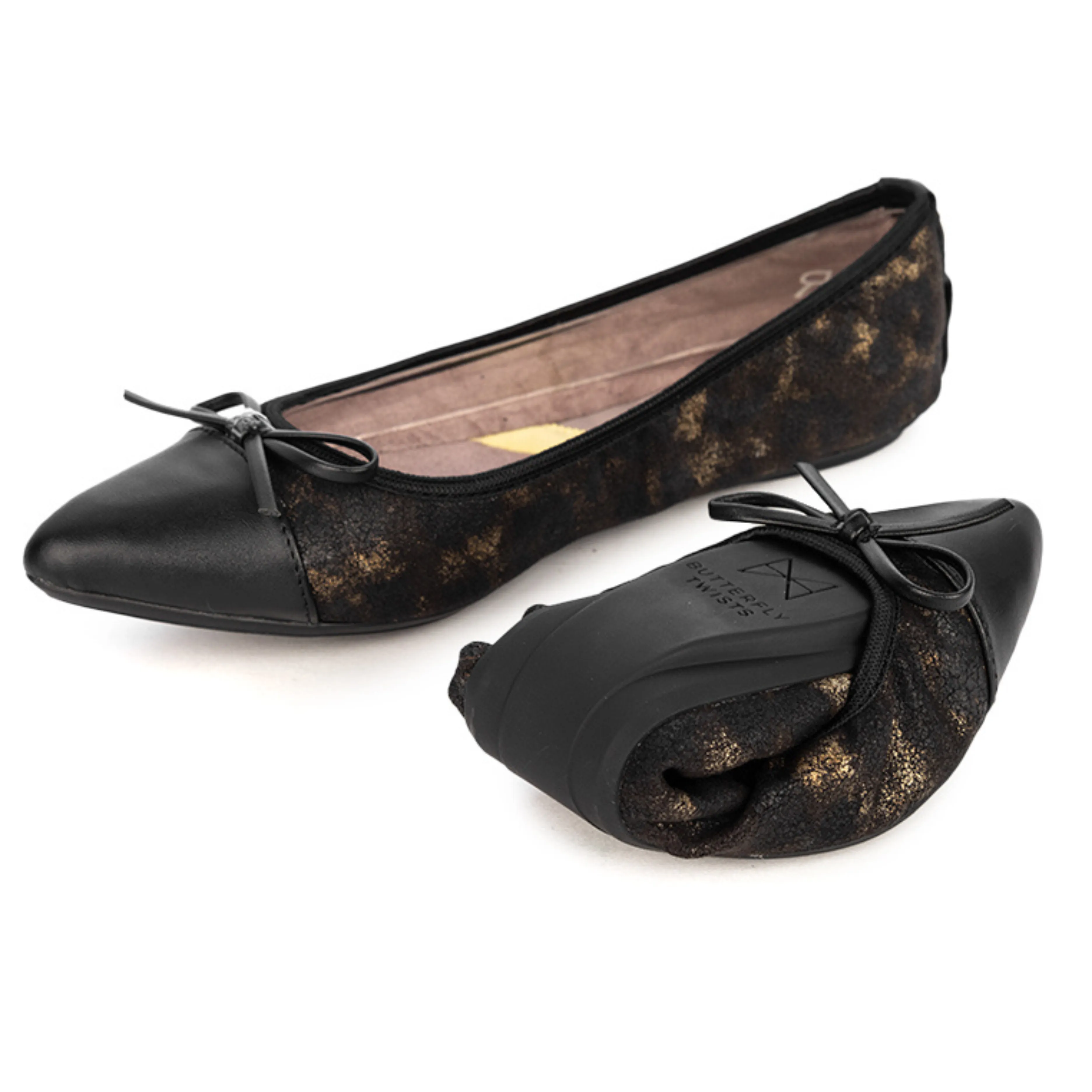 HOLLY Ballet Flat Shoes - Black Animal