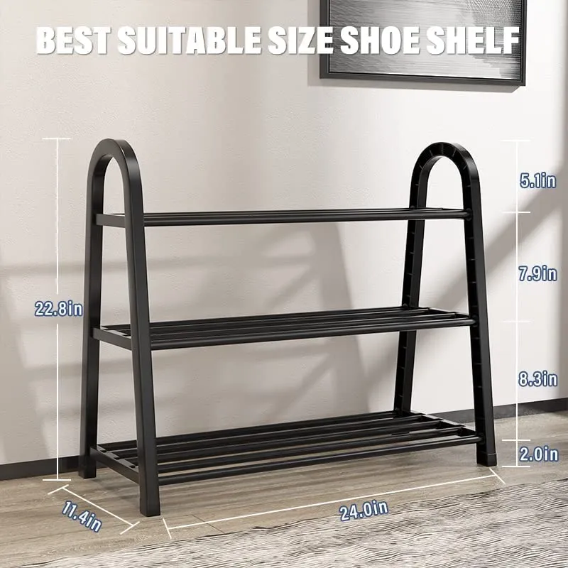 INDIAN DECOR 415602 Shoe Rack Stackable 3-Tier Metal Storage Organizer Free Standing Shoe Shelf for Entryway, Bathroom, Balcony, Kitchen, High Heels, Slippers, Black