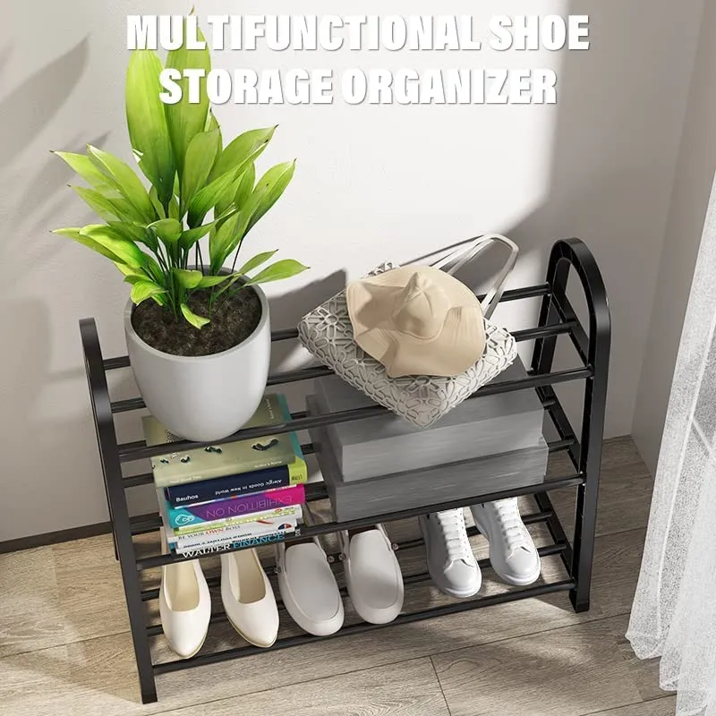 INDIAN DECOR 415602 Shoe Rack Stackable 3-Tier Metal Storage Organizer Free Standing Shoe Shelf for Entryway, Bathroom, Balcony, Kitchen, High Heels, Slippers, Black