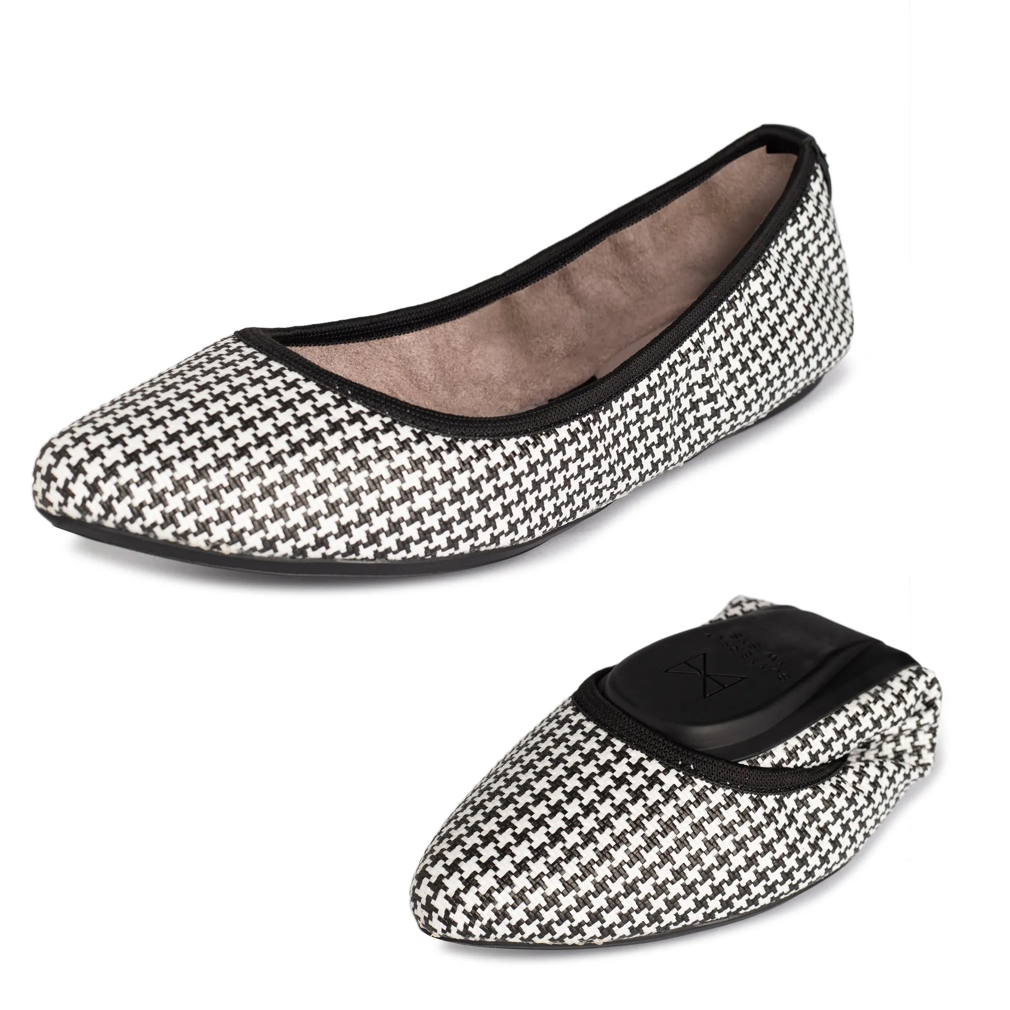 JANEY Ballet Flat Shoes - Black Houndstooth