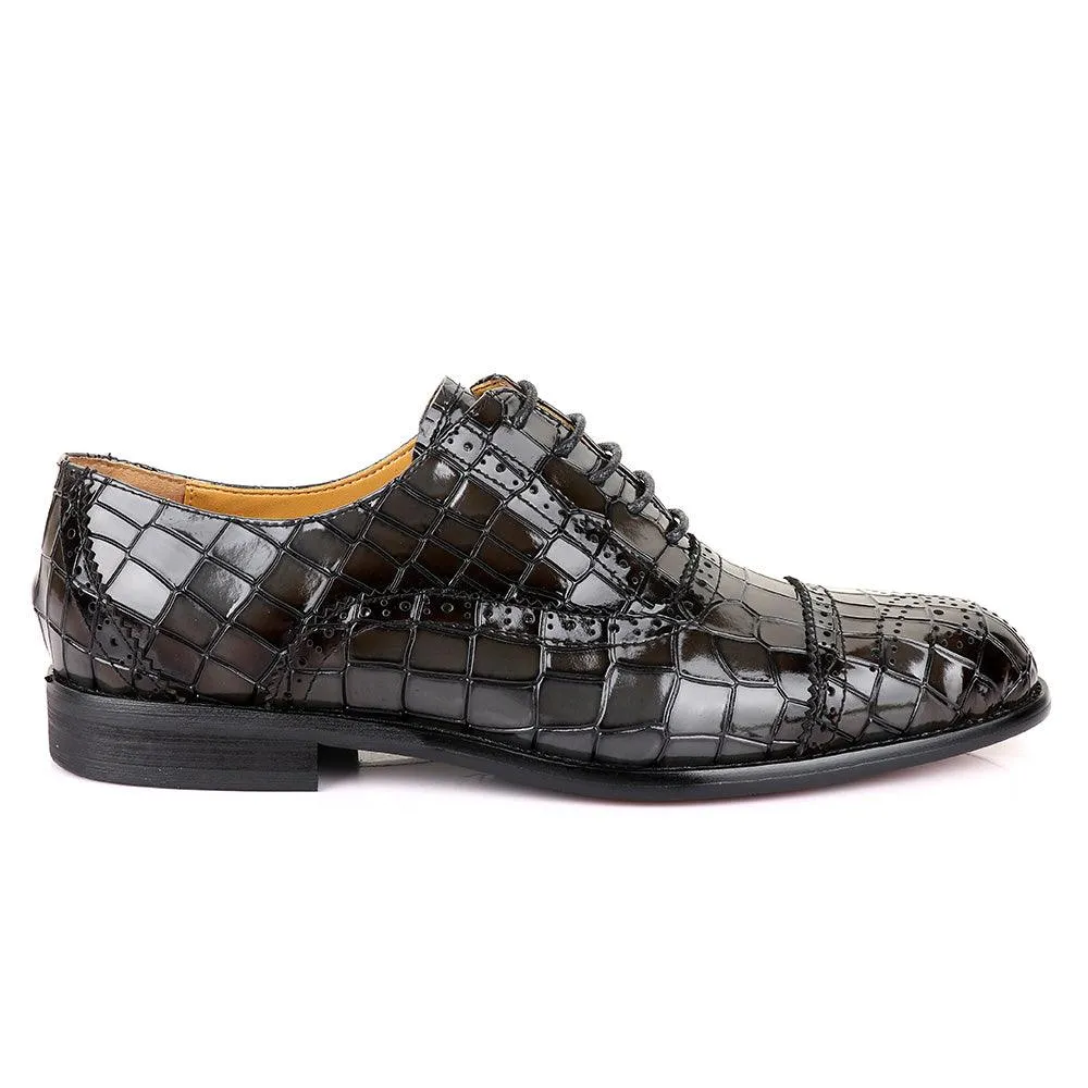 John Foster Oxford Crocodile Grey Leather Shoe