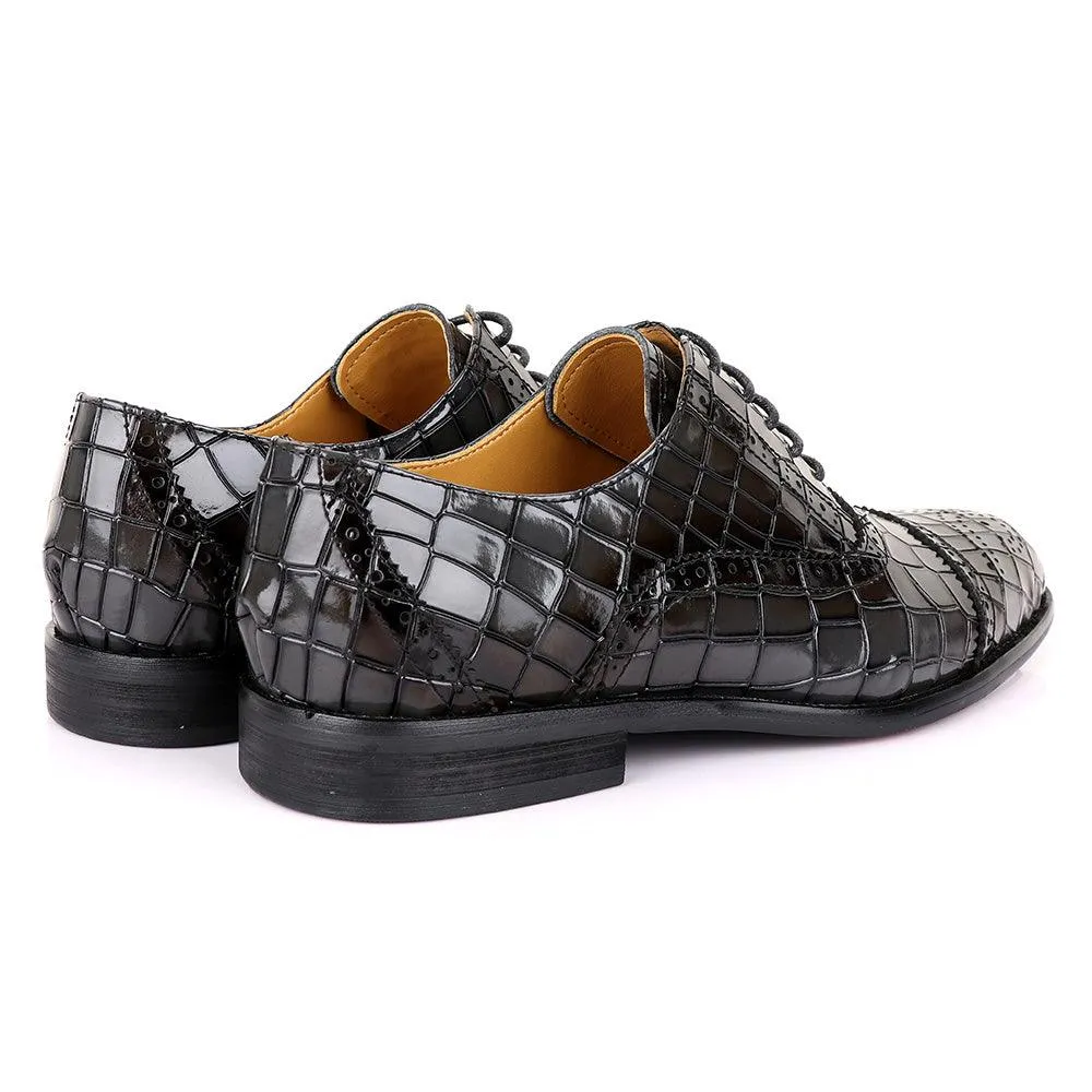 John Foster Oxford Crocodile Grey Leather Shoe