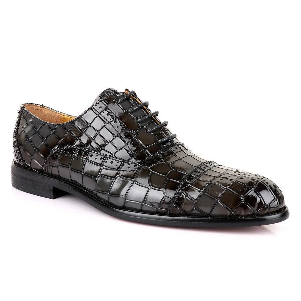 John Foster Oxford Crocodile Grey Leather Shoe