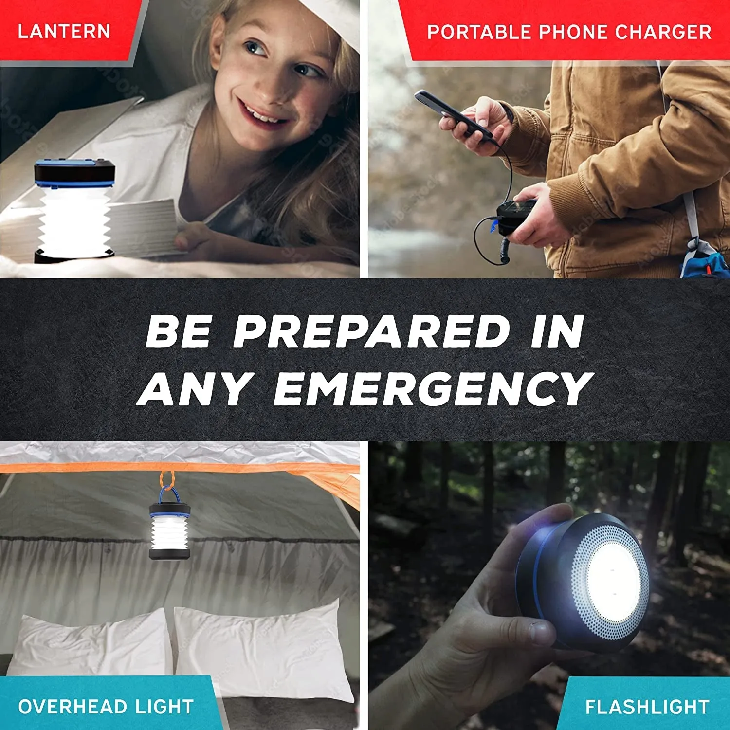 KIZEN Solar Lantern - Collapsible LED Camping Lantern - Rechargeable Solar - USB Portable Lamp and Phone Charger for Emergency, Power Outage, Hurricane - Tent Lights, Hiking, Backpacking Gear, Blue