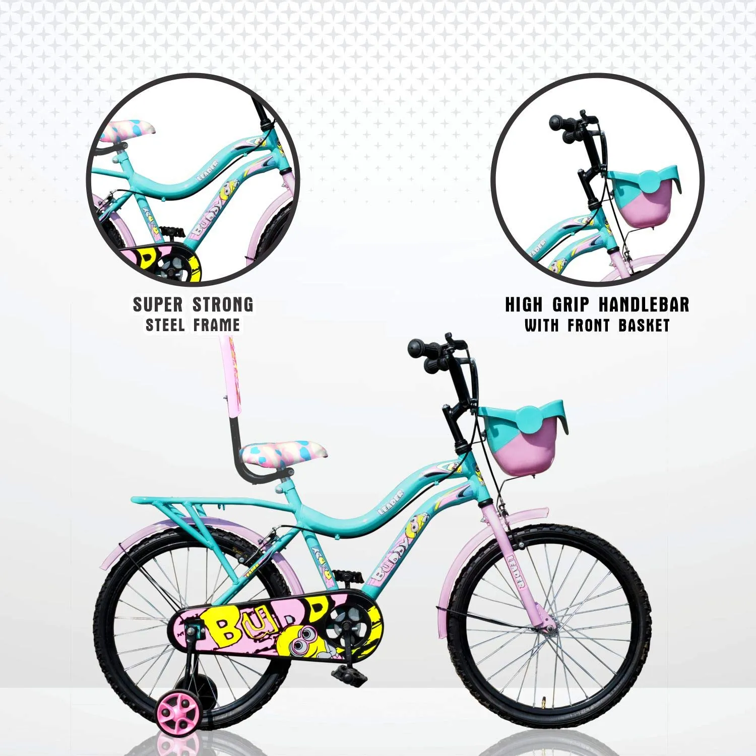 Leader Buddy 20T Kids Cycle for 5 to 9 Years Suitable for Boy and Girl Both - Sea Green/Light Pink