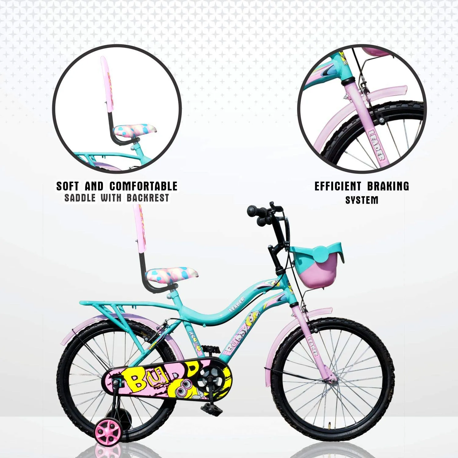 Leader Buddy 20T Kids Cycle for 5 to 9 Years Suitable for Boy and Girl Both - Sea Green/Light Pink