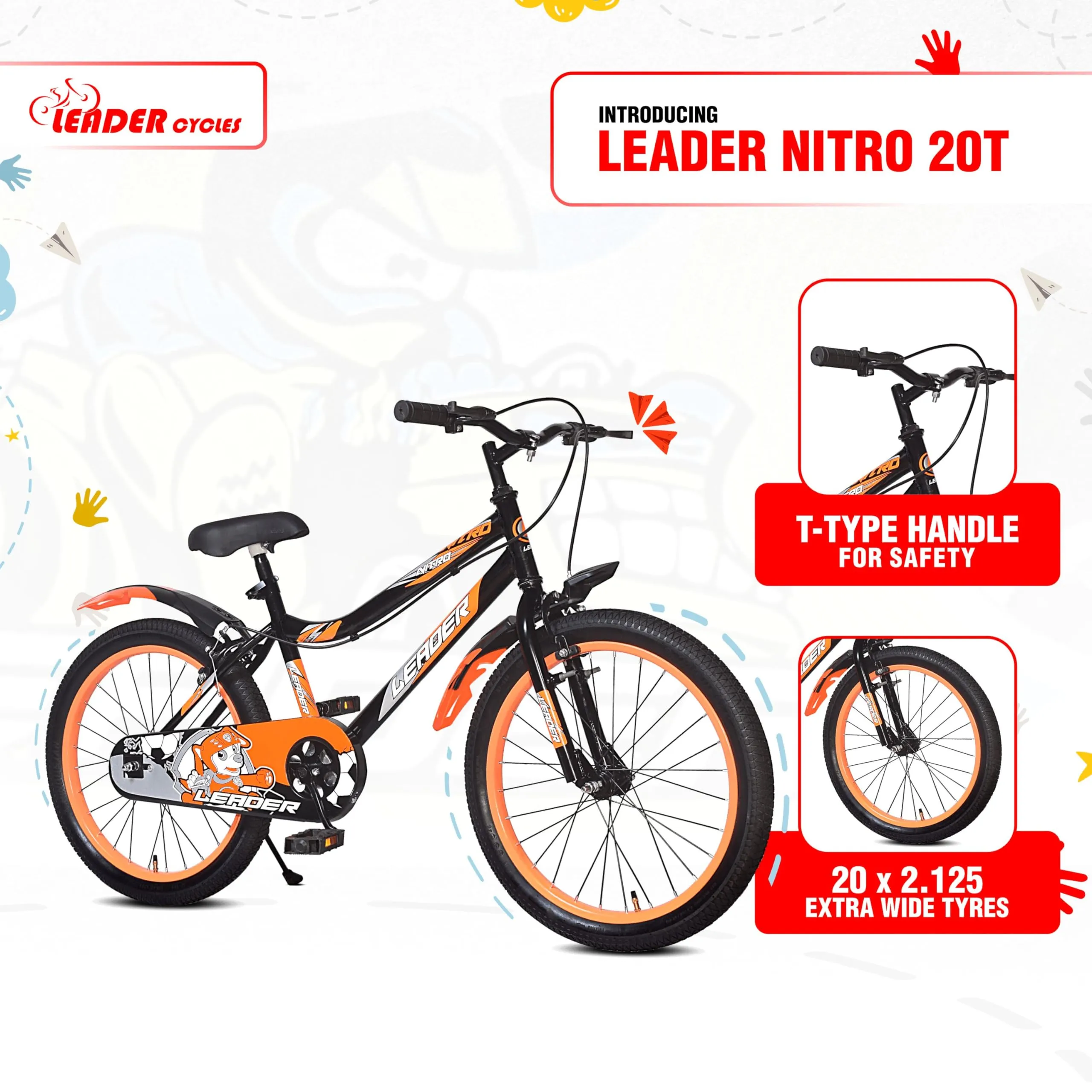 Leader Nitro Kids 20T Cycle Bike (SEMI-Assembled) with Steel Frame for Boys and Girls | Ideal for Age Group 7-10 Years | Frame: 12 Inches