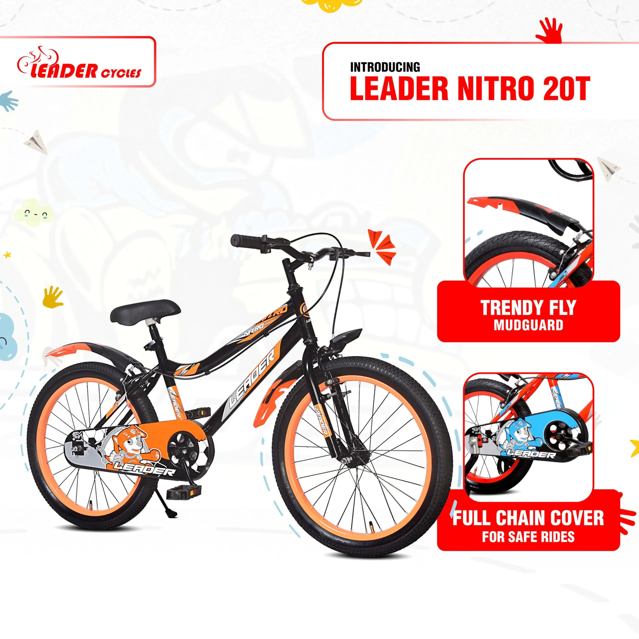 Leader Nitro Kids 20T Cycle Bike (SEMI-Assembled) with Steel Frame for Boys and Girls | Ideal for Age Group 7-10 Years | Frame: 12 Inches