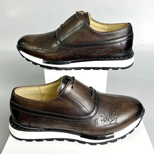 Letter Engraving Genuine Leather Shoes