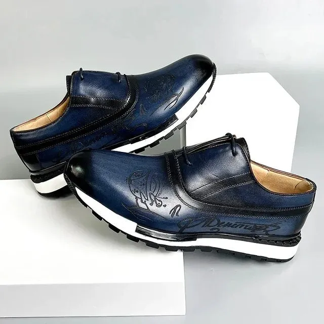 Letter Engraving Genuine Leather Shoes