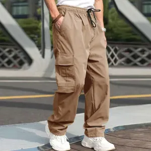 Men-Loose Straight Drawstring Cargo pants Trousers