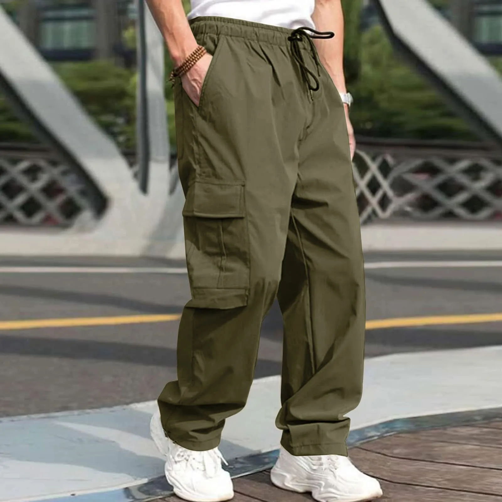 Men-Loose Straight Drawstring Cargo pants Trousers