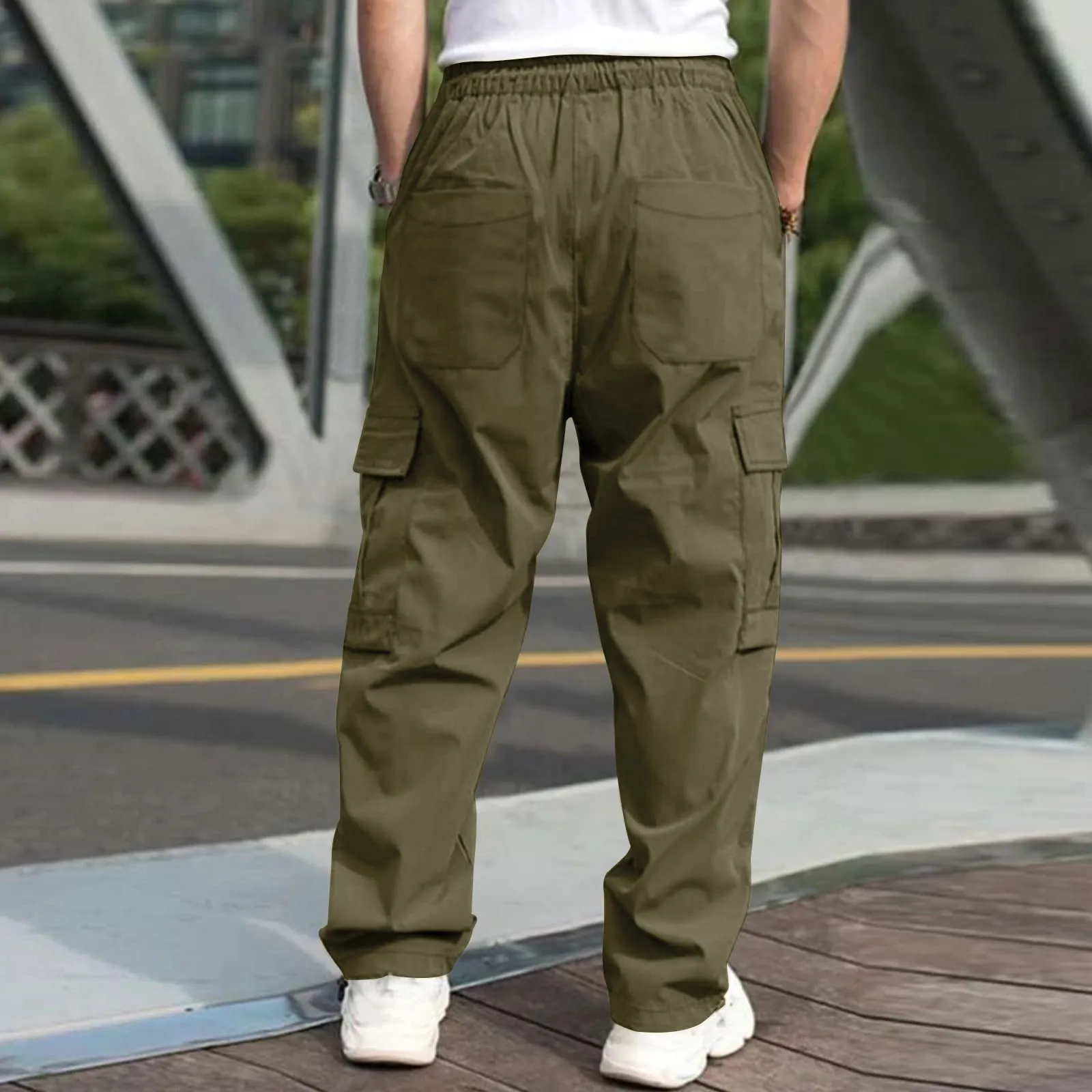 Men-Loose Straight Drawstring Cargo pants Trousers