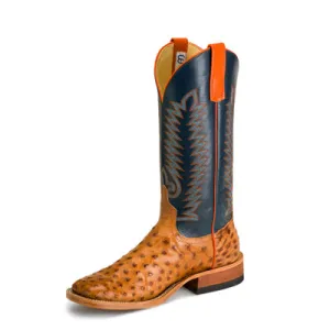 Men's Anderson Bean Brandy Bruciato Full Quill Ostrich with 13” Burnished Navy Calf Tops - S3016