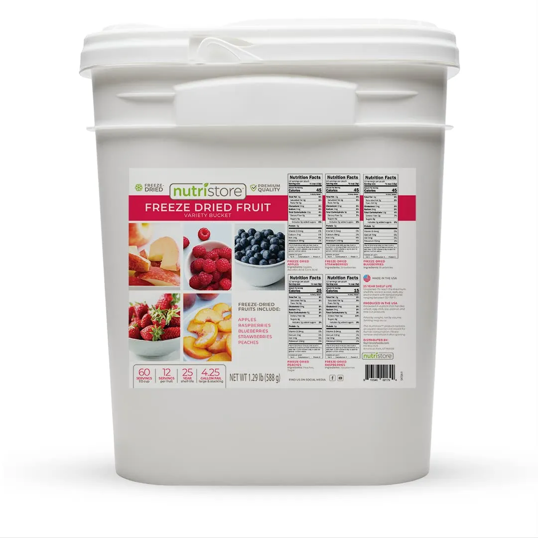 Nutristore Freeze Dried Fruit Variety Bucket | 1 Month Emergency Survival Bulk Food Storage Supply | Healthy Snacks | Premium Taste and Quality | 30 Day Supply | 25 Year Shelf-Life