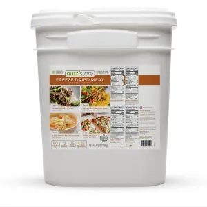 Nutristore Premium Freeze-Dried Meat Variety Bucket - 60 Large Servings - Chicken, Ground Beef, Beef Dices, and Sausage