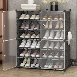 Oumffy Portable Plastic Shoe Rack Organizer with Door, 36 Pairs Shoe Storage Cabinet Easy Assembly, Adjustable Shoe Storage Organizer Stackable Detachable Shoe Rack DIY (12-Shelf-White)