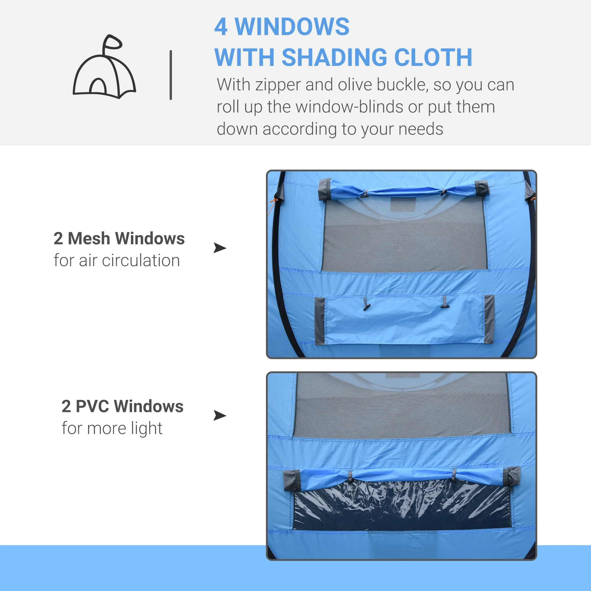 Outsunny 4-5 Person Pop-up Camping Tent Waterproof Family Tent w/ 2 Mesh Windows & PVC Windows Portable Carry Bag for Outdoor Trip Sky Blue