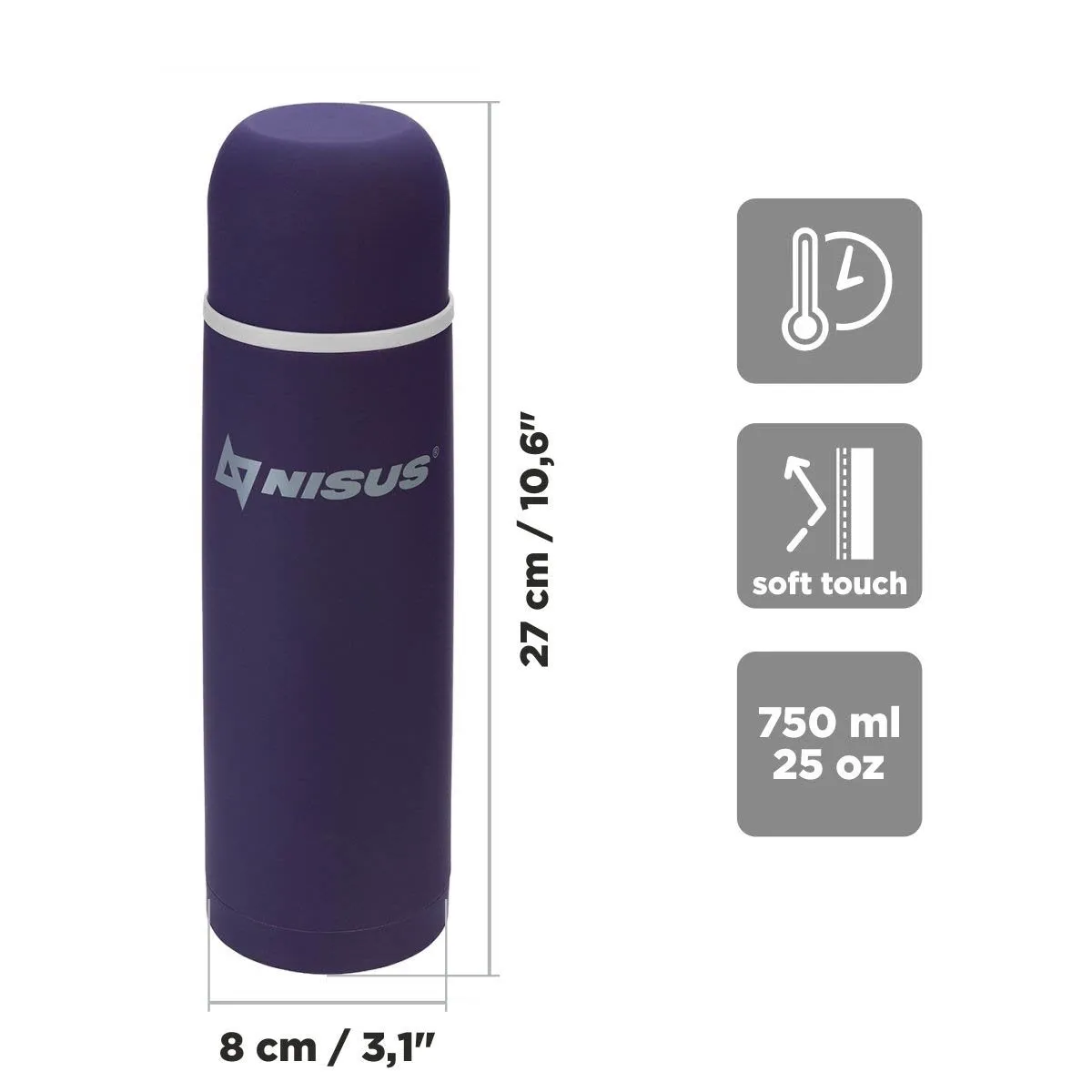 Portable Insulated Water Flask with Strainer, Purple, 25 oz