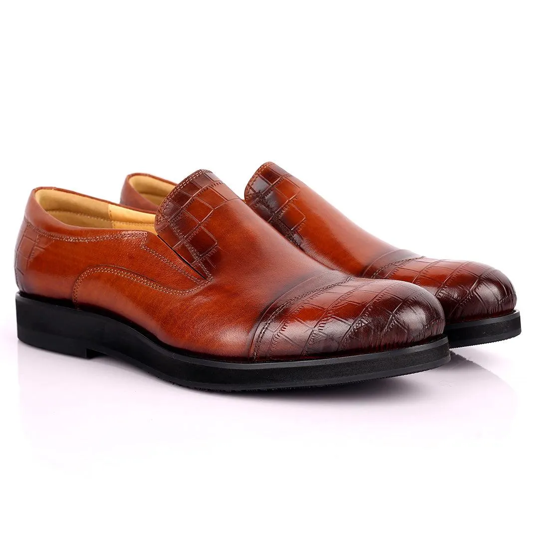 Prad Classic Brown Half Croc Leather Shoe