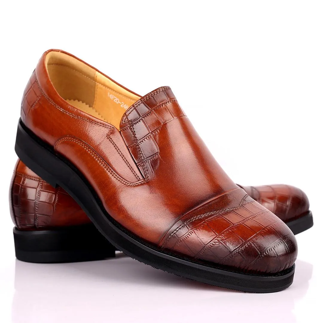 Prad Classic Brown Half Croc Leather Shoe