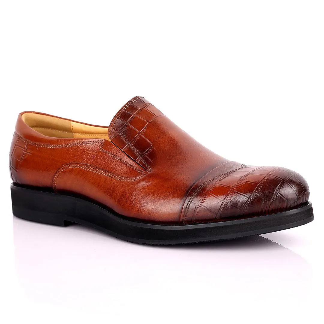 Prad Classic Brown Half Croc Leather Shoe