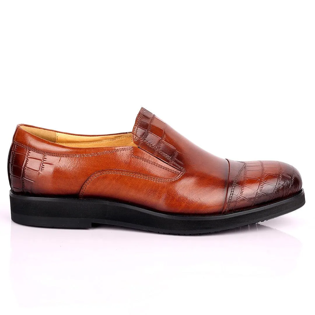 Prad Classic Brown Half Croc Leather Shoe