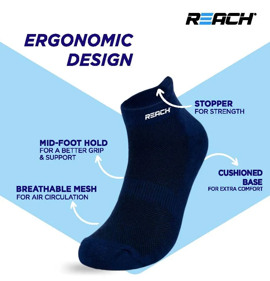 REACH Bamboo Ankle Socks for Men & Women | Breathable Mesh & Odour Free Socks | Sports & Gym Socks | Soft & Comfortable | Pack of 3 | Black, Navy Blue & Dark Grey