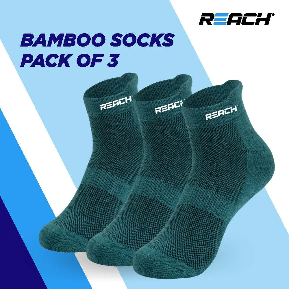 REACH Bamboo Ankle Socks for Men & Women | Breathable Mesh & Odour Free Socks | Sports & Gym Socks | Soft & Comfortable | Pack of 3 | Charcoal Green