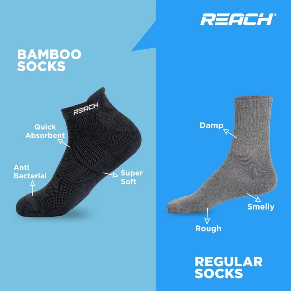 REACH Bamboo Ankle Socks for Men & Women | Breathable Mesh & Odour Free Socks | Sports & Gym Socks | Soft & Comfortable | Pack of 3 | Dark Grey