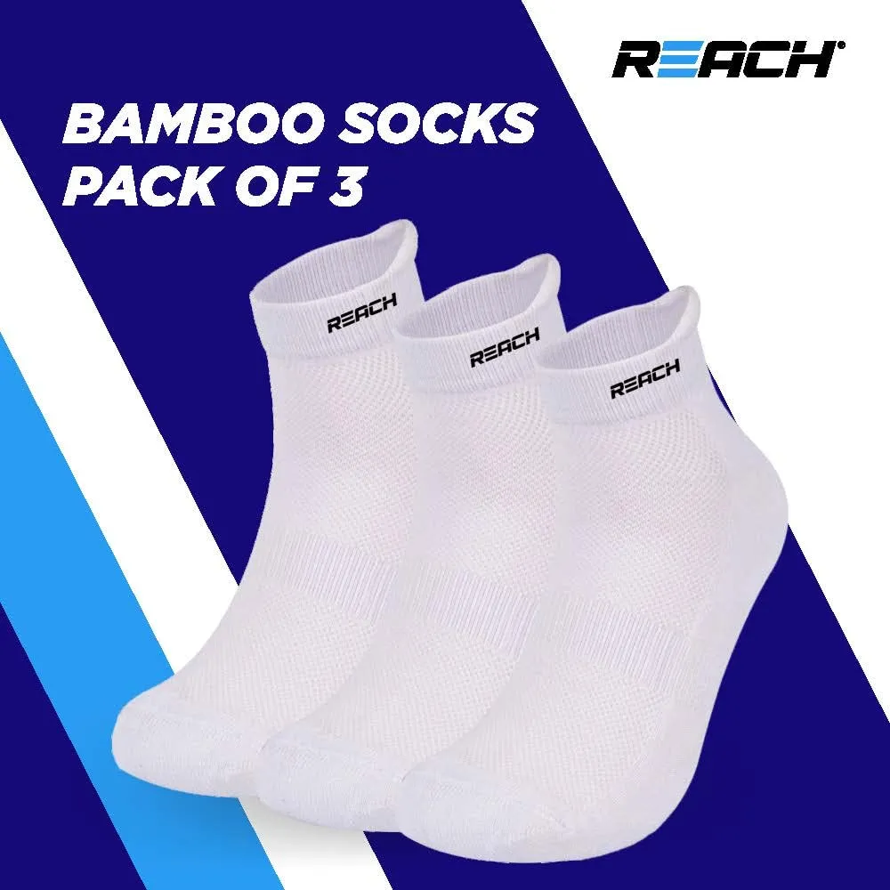 REACH Bamboo Ankle Socks for Men & Women | Breathable Mesh & Odour Free Socks | Sports & Gym Socks | Soft & Comfortable | Pack of 3 | White