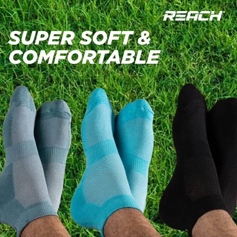 REACH Bamboo Fibre Ankle Length Socks For Men & Women | Breathable Mesh & Odour Free Socks | Sports & Gym Socks | Soft & Comfortable | Pack Of 3 | Aqua Blue, Sea Green & Black