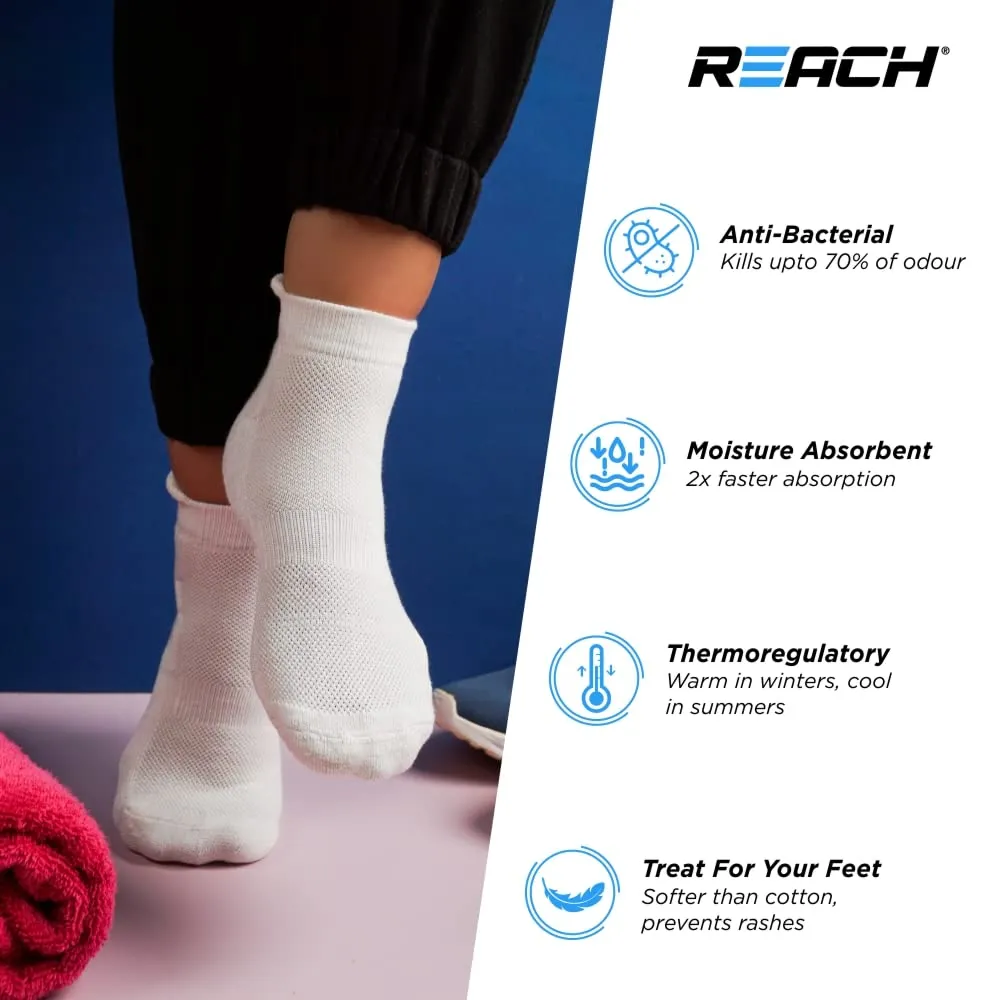 REACH Bamboo Fibre Ankle Length Socks For Men & Women | Breathable Mesh & Odour Free Socks | Sports & Gym Socks | Soft & Comfortable | Pack Of 3 | Aqua Blue, Sea Green & Light Grey