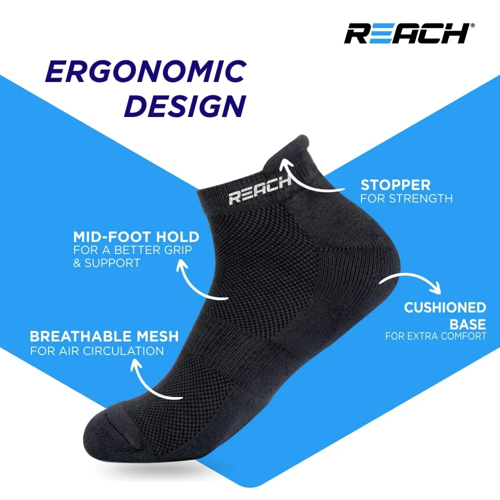 REACH Bamboo Fibre Ankle Length Socks For Mens & Womens | Breathable Mesh & Odour Free Socks | Sports & Gym Socks | Soft & Comfortable | Pack Of 3 - Light Grey, Dark Grey & Black