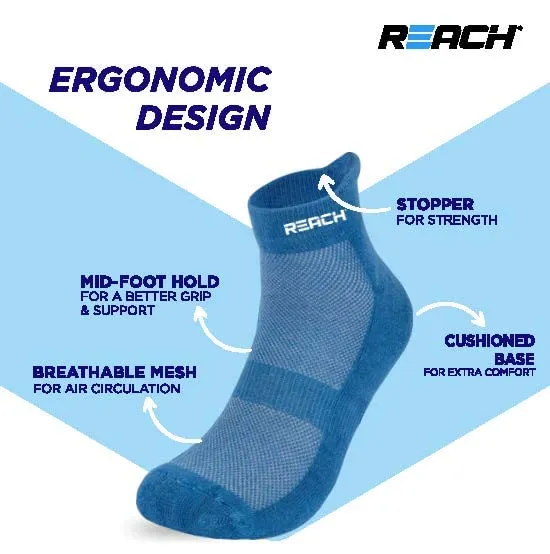 REACH Bamboo Fibre Ankle Length Socks For Mens & Womens | Breathable Mesh & Odour Free Socks | Sports & Gym Socks | Soft & Comfortable | Pack Of 3 - Sky Blue, Lavender & Charcoal Green