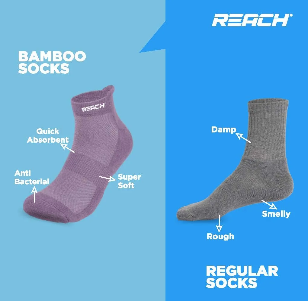 REACH Bamboo Fibre Ankle Length Socks For Mens & Womens | Breathable Mesh & Odour Free Socks | Sports & Gym Socks | Soft & Comfortable | Pack Of 3 - Sky Blue, Lavender & Charcoal Green