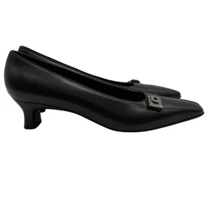 Salvatore Ferragamo Black Leather Kitten Heels