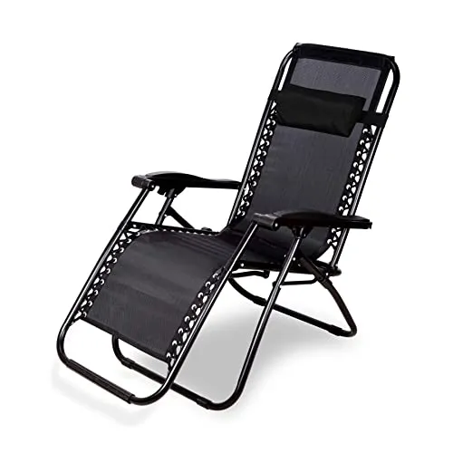 STAR WORK Zero Gravity Relax Chair for Lounge,Easy Chair for Lawn | Portable and Foldable Recliner Chair for Resting | Adjustable Pillow | Full Body Support, Alloy Steel, Black