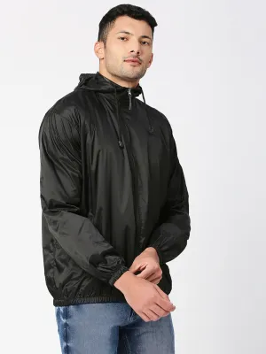 Style Quotient Men's Solid Black Nylon Windcheater