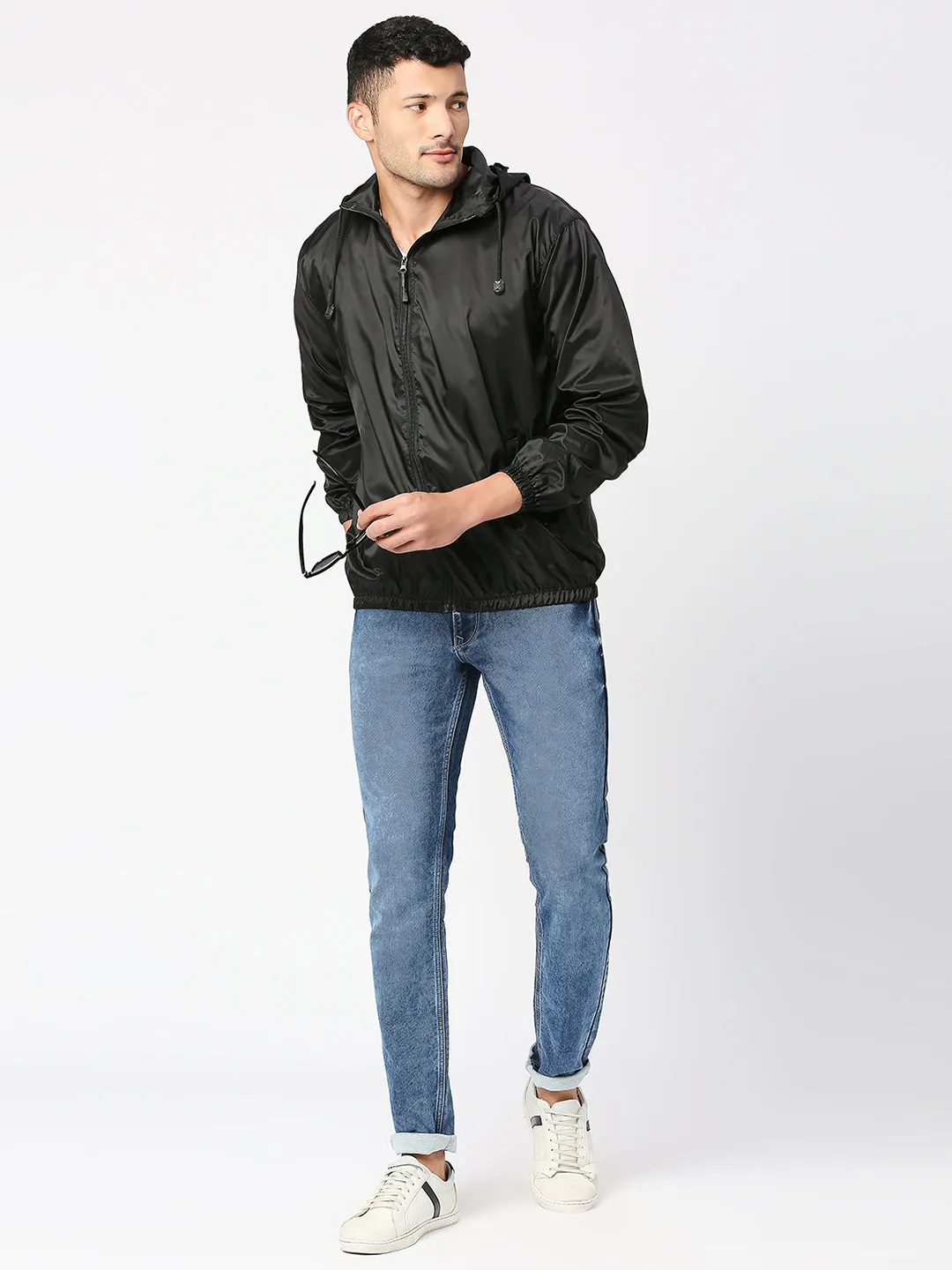 Style Quotient Men's Solid Black Nylon Windcheater