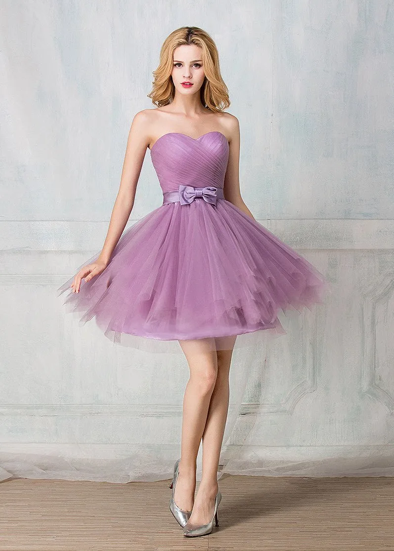 Sweetheart strapless knee-length tulle short prom dress