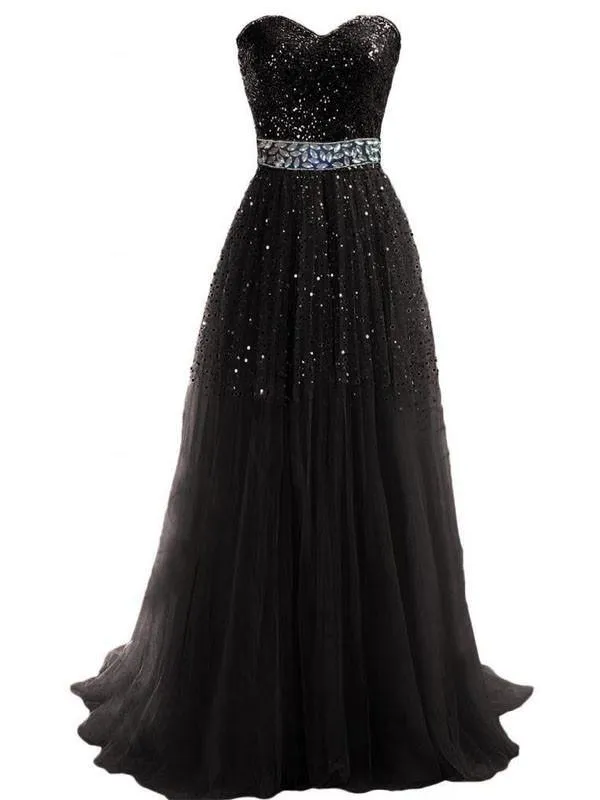 Sweetheart Tulle Long Prom Dress With Beading Sequins PG 210