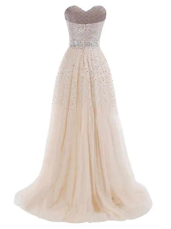 Sweetheart Tulle Long Prom Dress With Beading Sequins PG 210