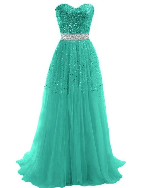 Sweetheart Tulle Long Prom Dress With Beading Sequins PG 210