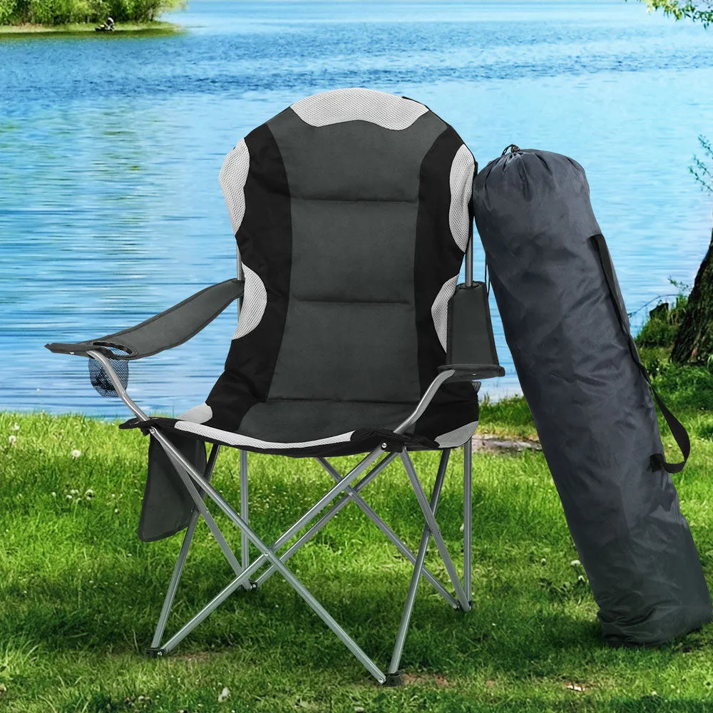 Weisshorn 2X Folding Camping Chairs Arm Chair Portable Outdoor Beach Fishing BBQ