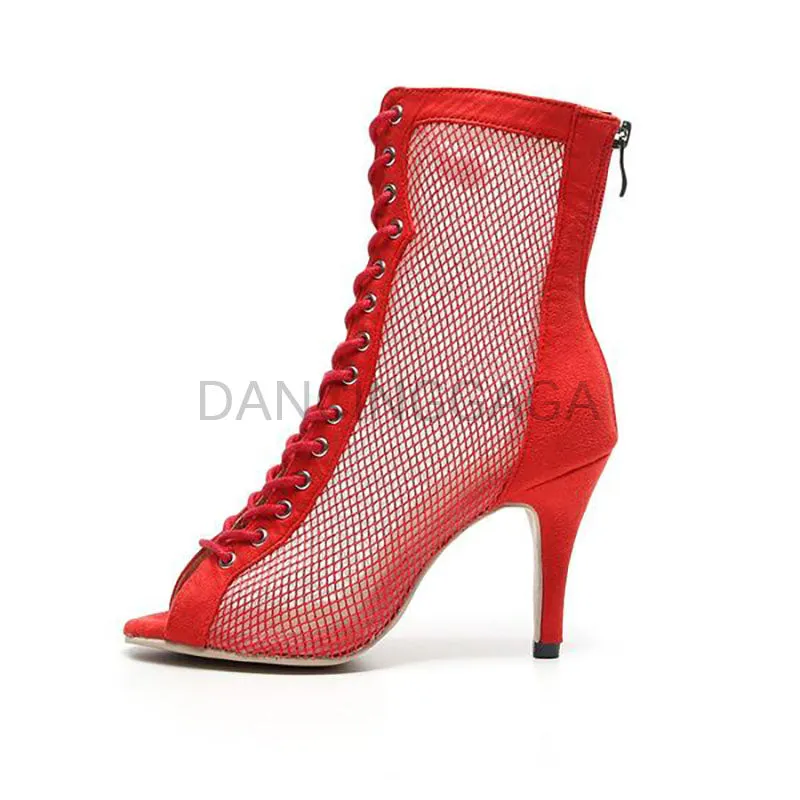 Women's Mesh 10cm Heel Dance Boots Ballroom Dance Shoes Dance Boots