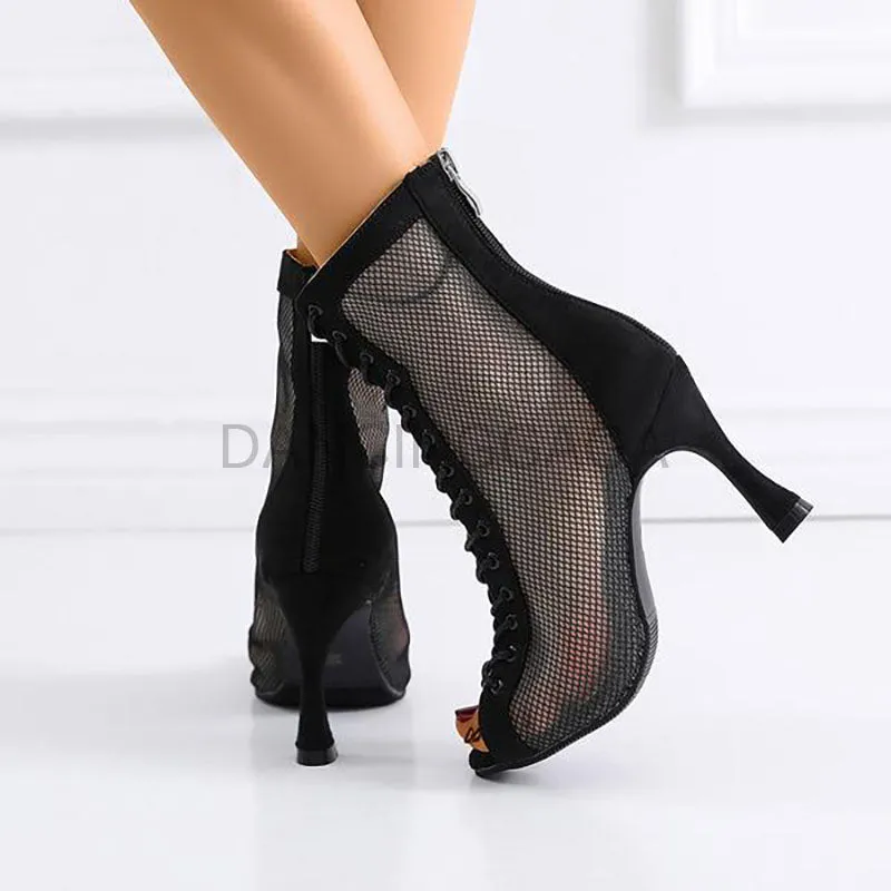 Women's Mesh 10cm Heel Dance Boots Ballroom Dance Shoes Dance Boots