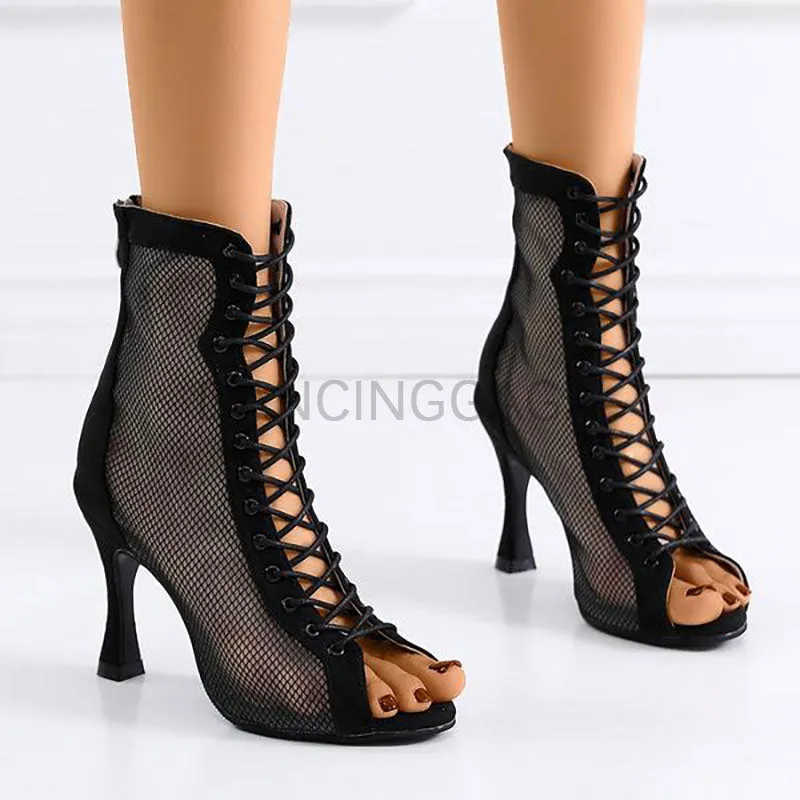 Women's Mesh 10cm Heel Dance Boots Ballroom Dance Shoes Dance Boots