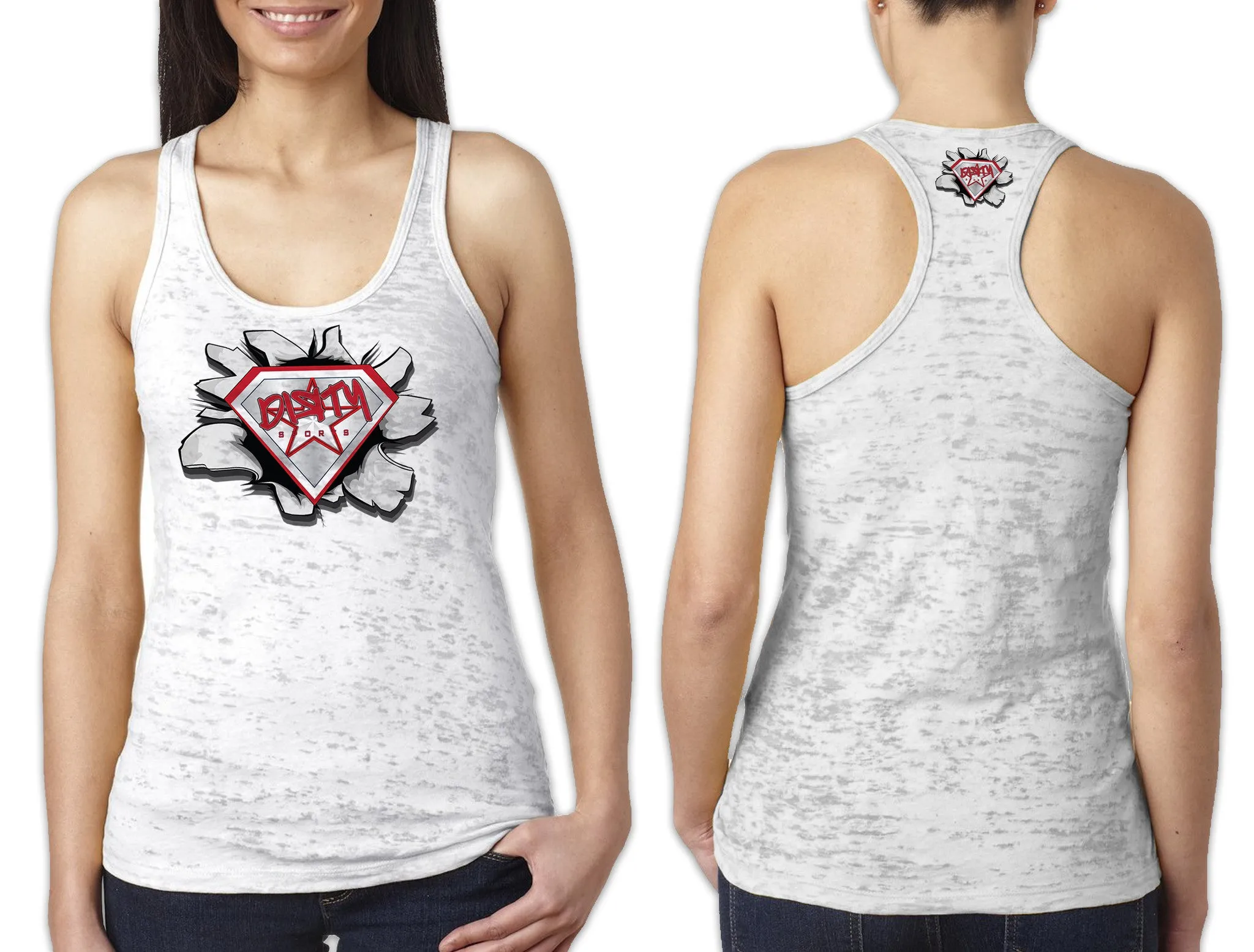 Women's White Burnout TANK - Superman Dirty Red