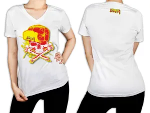 Women's White T-Shirt - Dirty Skull Flip Hat YELLOW